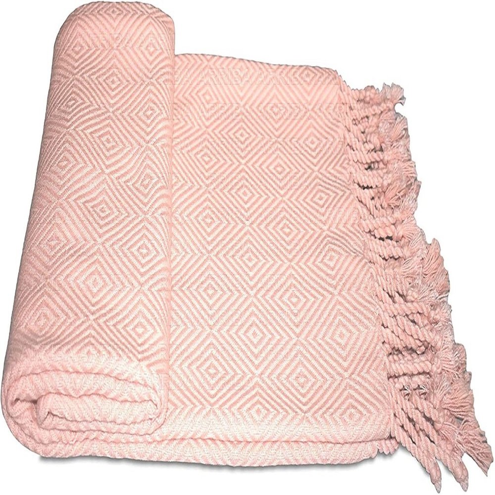 Ring Spun Cotton Diamond Throws Blankets - BLUE